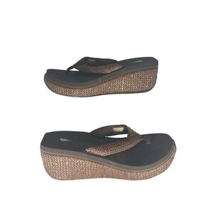 Volatile Womens Platform Wedge Sandals Bronze Woven Thong Flip Flops Size 10